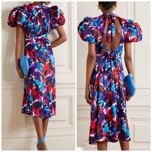 Rotate Birger Christensen Dawn Puff Sleeve Backless Midi Dress in Paint Size 2